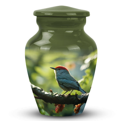 Red Sparrow Urn for Ashes, Classic Aluminium Cremation Urn