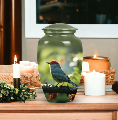 Red Sparrow Urn for Ashes, Classic Aluminium Cremation Urn