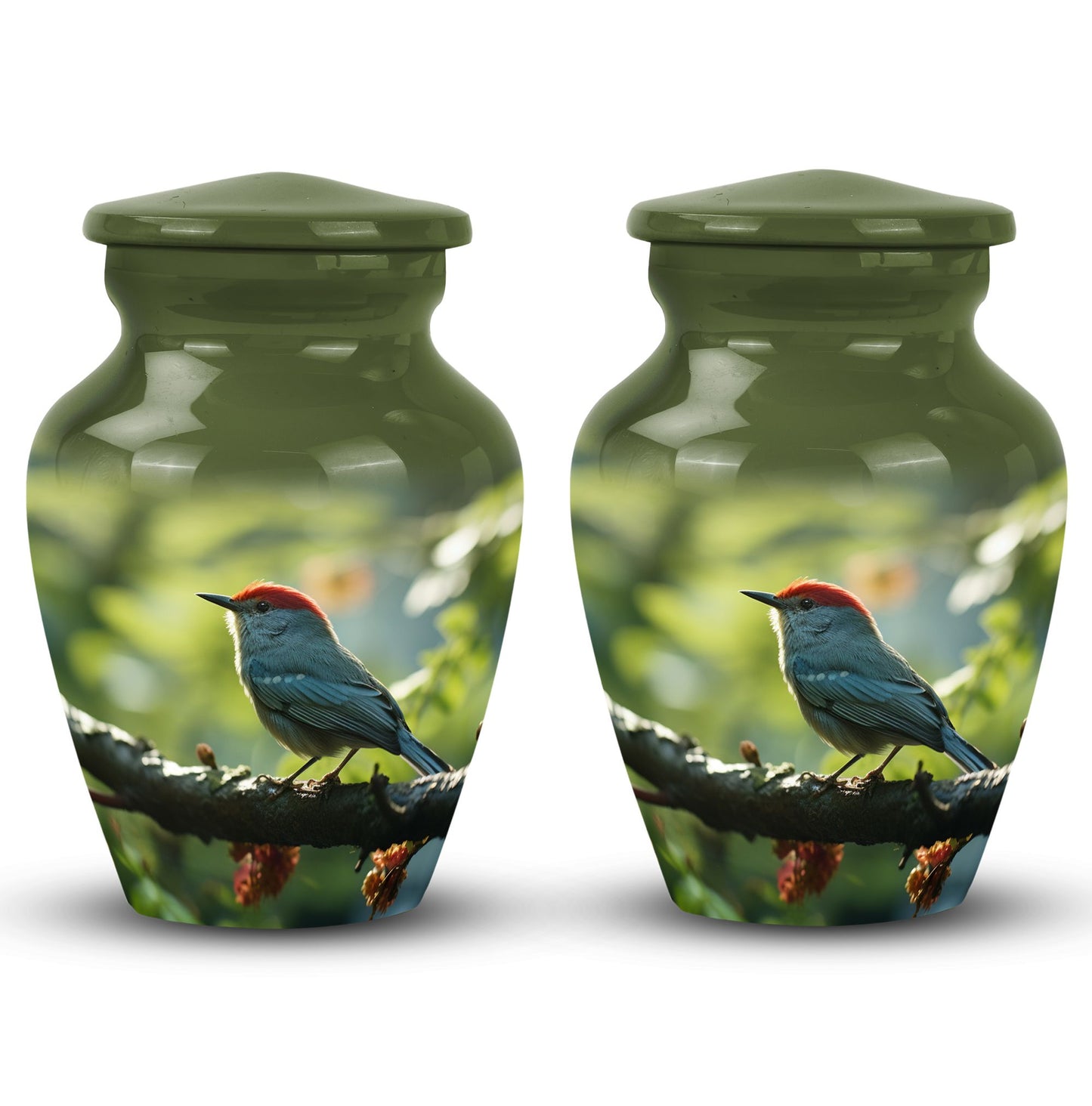 Red Sparrow Urn for Ashes, Classic Aluminium Cremation Urn