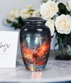 Classic Fire Red Phoenix urn, cremation urn for human ashes