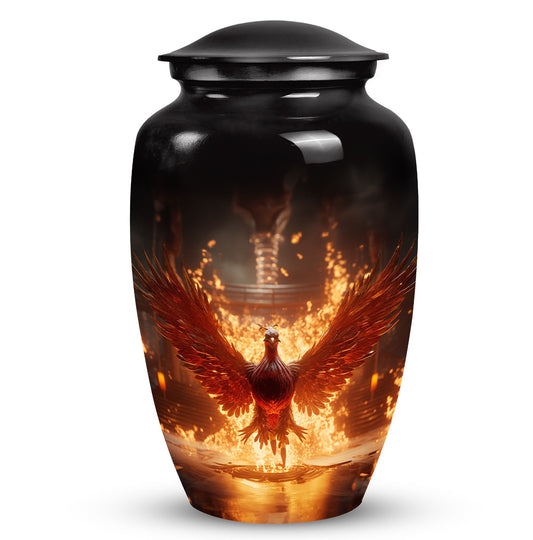 Fire Red Phoenix Custom Urn, aluminium large urn.