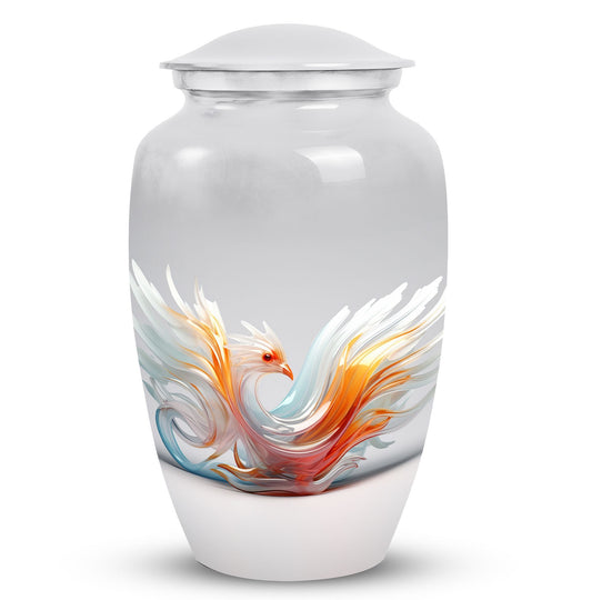 Classic white Phoenix urn, large memorial urn for cremation.