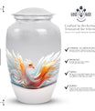 Classic white Phoenix urn, large memorial urn for cremation.