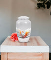 Classic white Phoenix urn, large memorial urn for cremation.