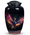 Small, classic, colorful phoenix urn for human ashes.