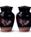 Small, classic, colorful phoenix urn for human ashes.