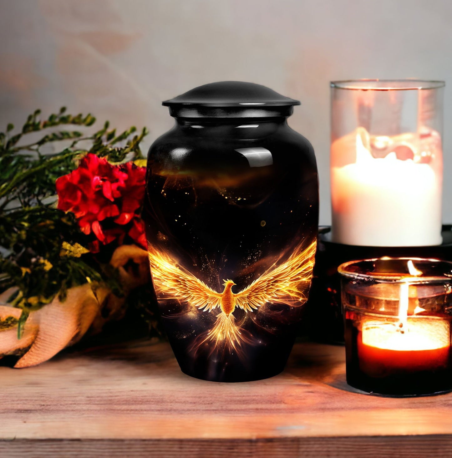 Sturdy 3-inch Yellow Phoenix urn for human cremation ashes