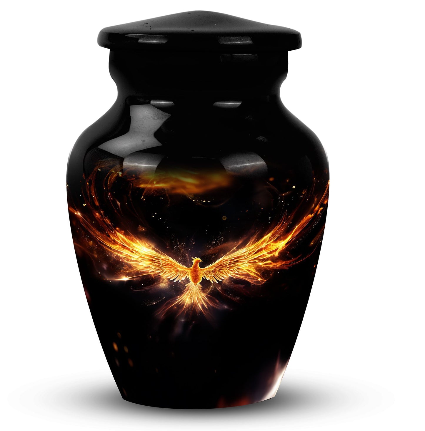 Sturdy 3-inch Yellow Phoenix urn for human cremation ashes