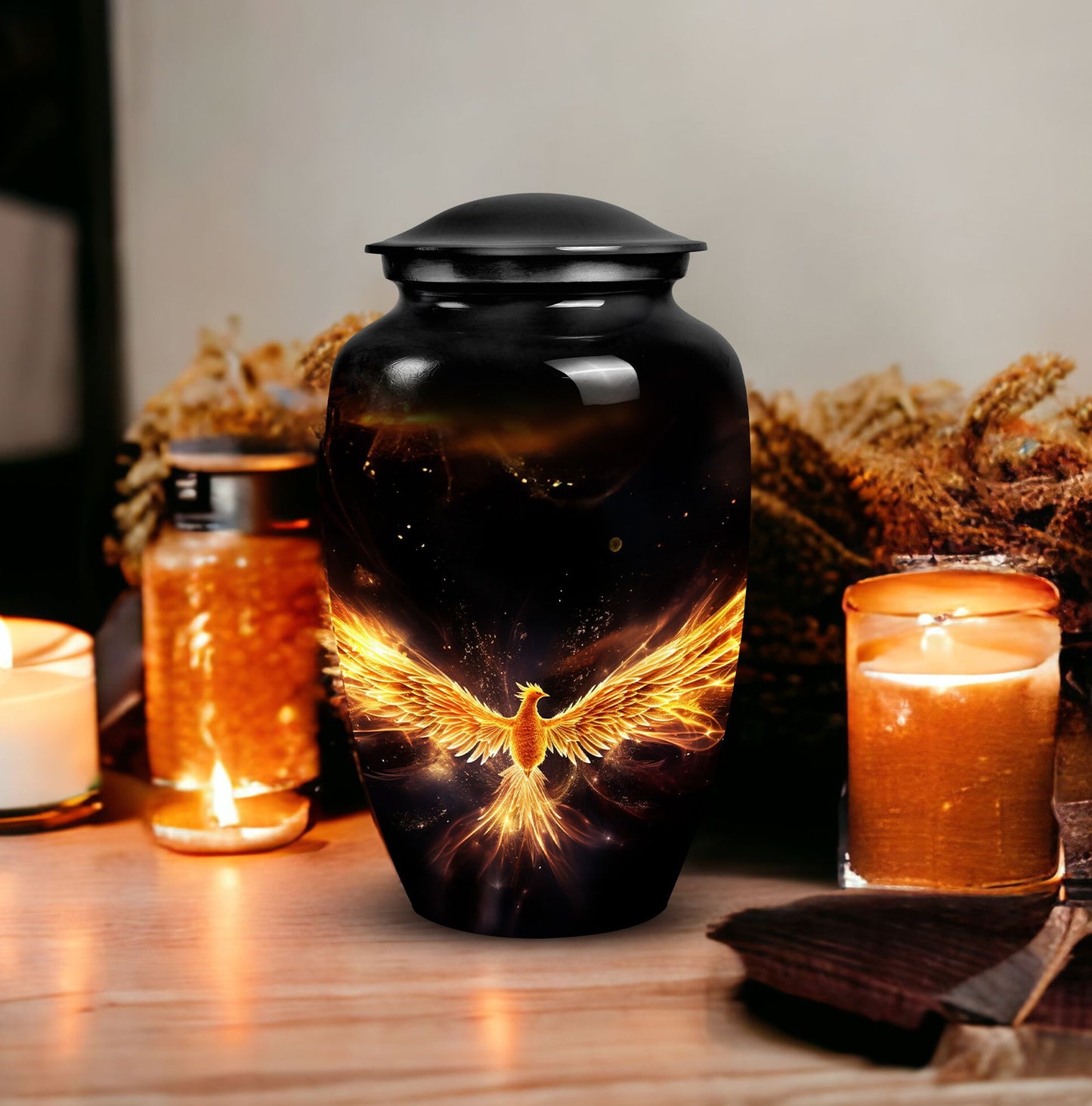 Sturdy 3-inch Yellow Phoenix urn for human cremation ashes