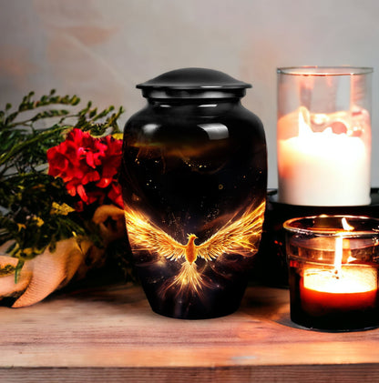 Sturdy 3-inch Yellow Phoenix urn for human cremation ashes