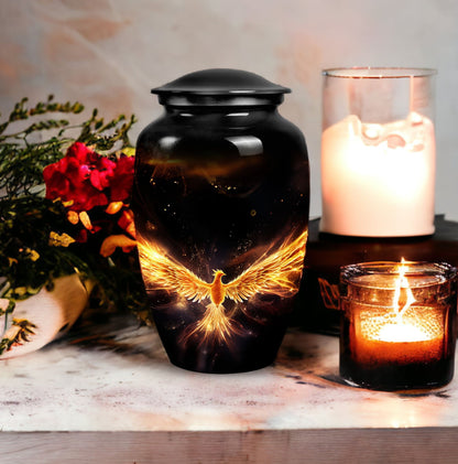 Sturdy 3-inch Yellow Phoenix urn for human cremation ashes