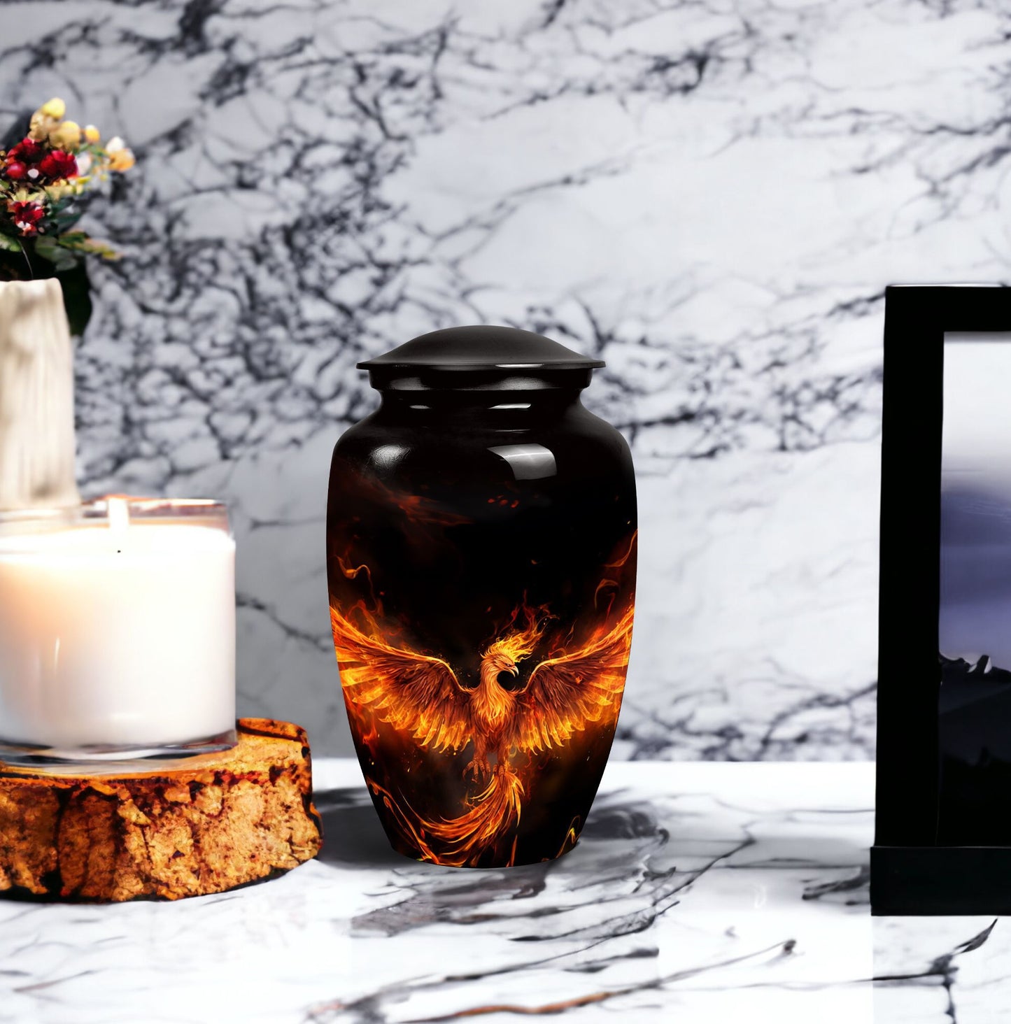 Fire Phoenix Memorial Urn in classic design.
