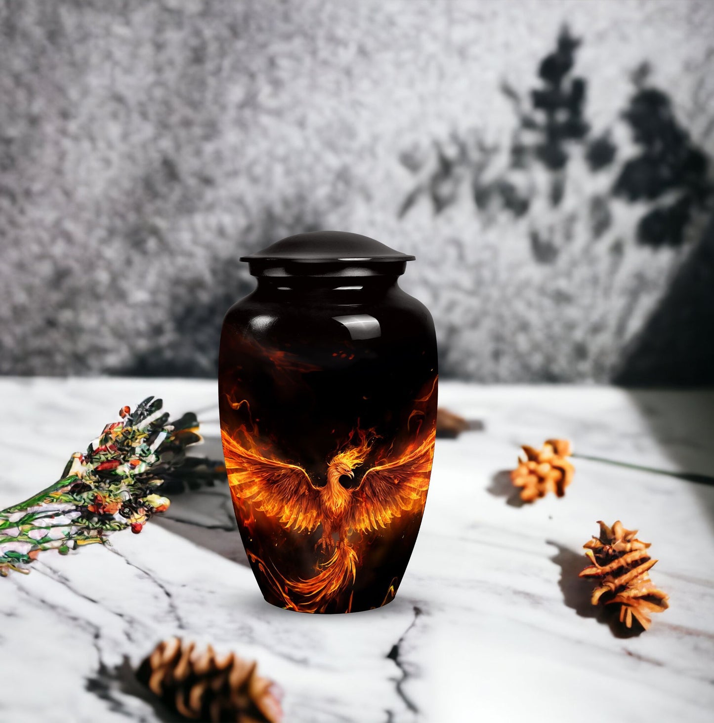 Fire Phoenix Memorial Urn in classic design.