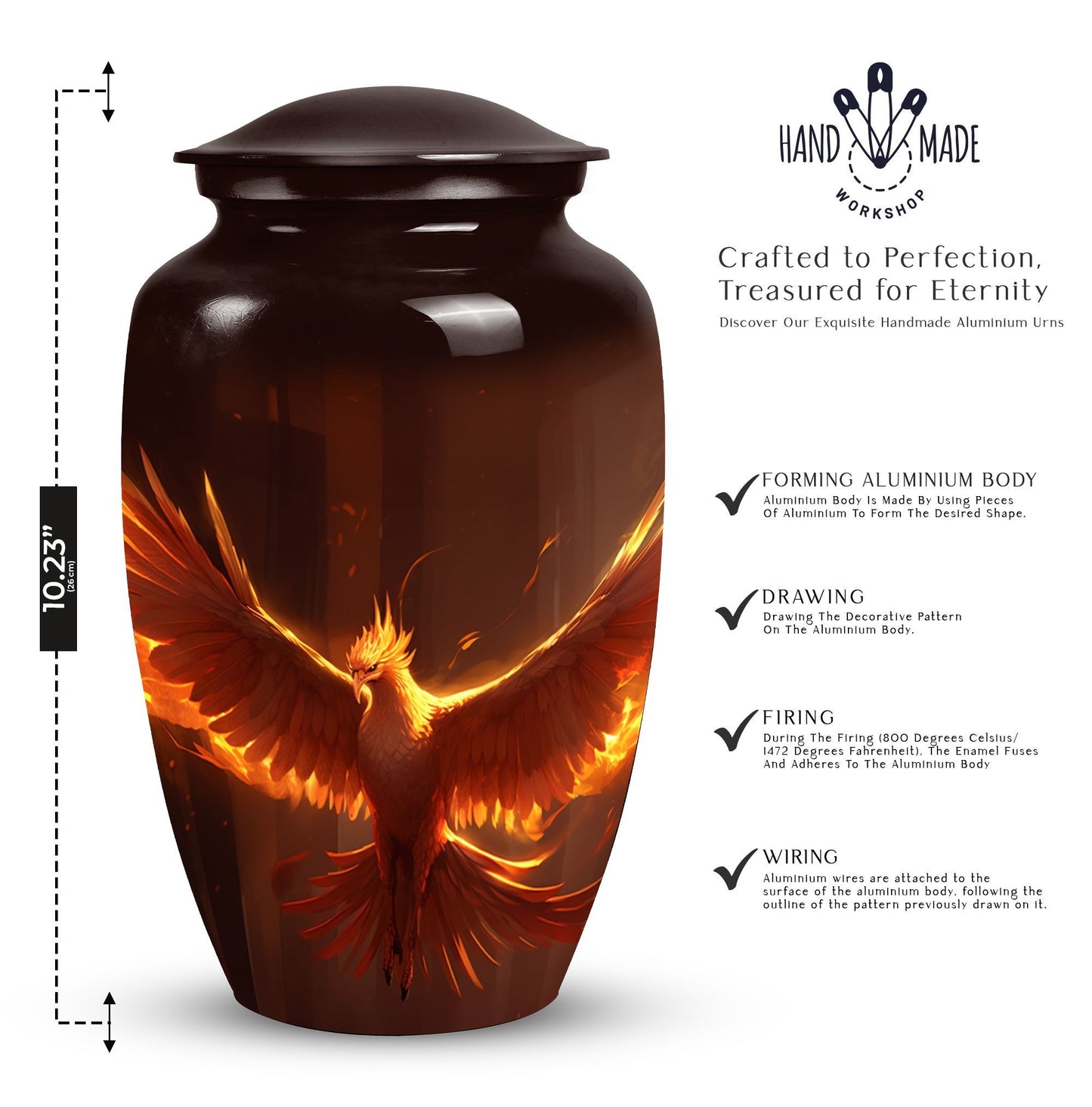 Classic Phoenix Urn, 3-inch Aluminium Cremation Urn.