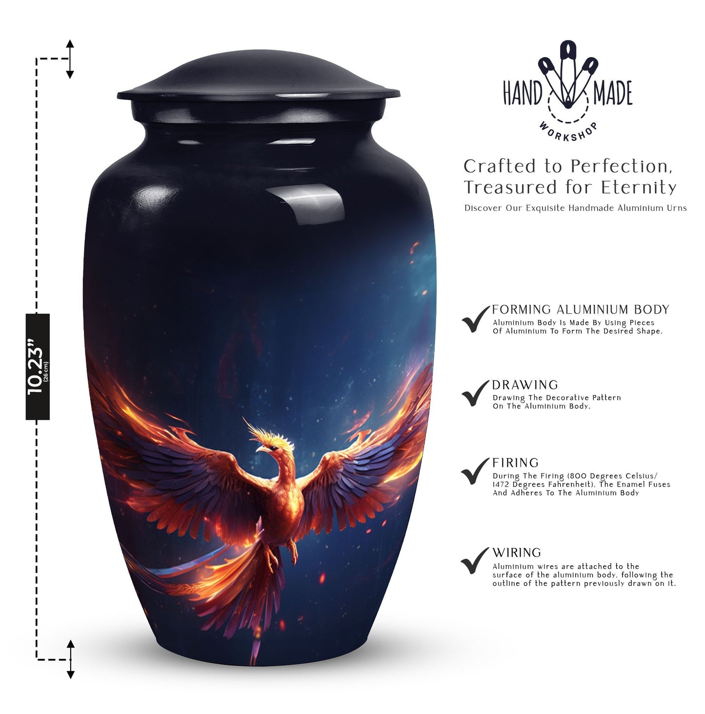 Red and Blue Phoenix Cremation Urn, a 10 Inch Large.