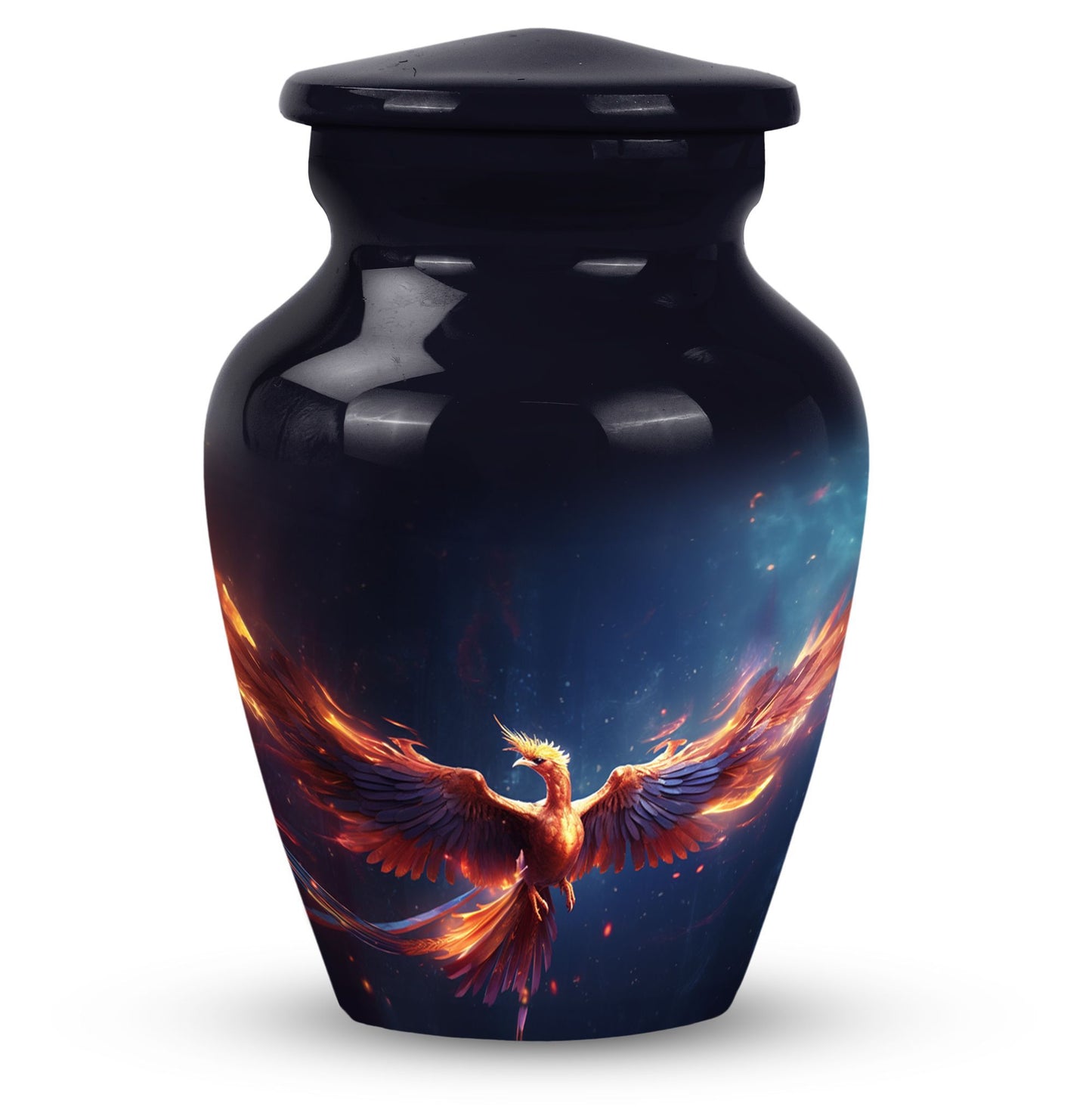 Red and Blue Phoenix Cremation Urn, a 10 Inch Large.
