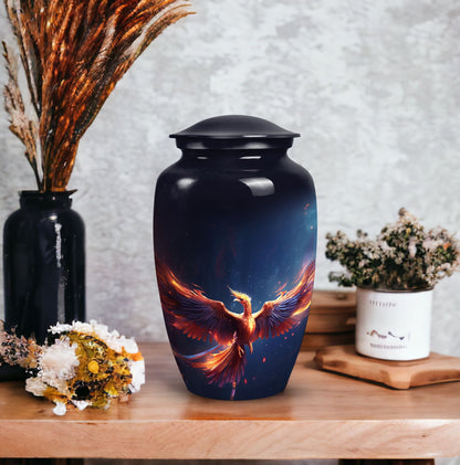 Red and Blue Phoenix Cremation Urn, a 10 Inch Large.