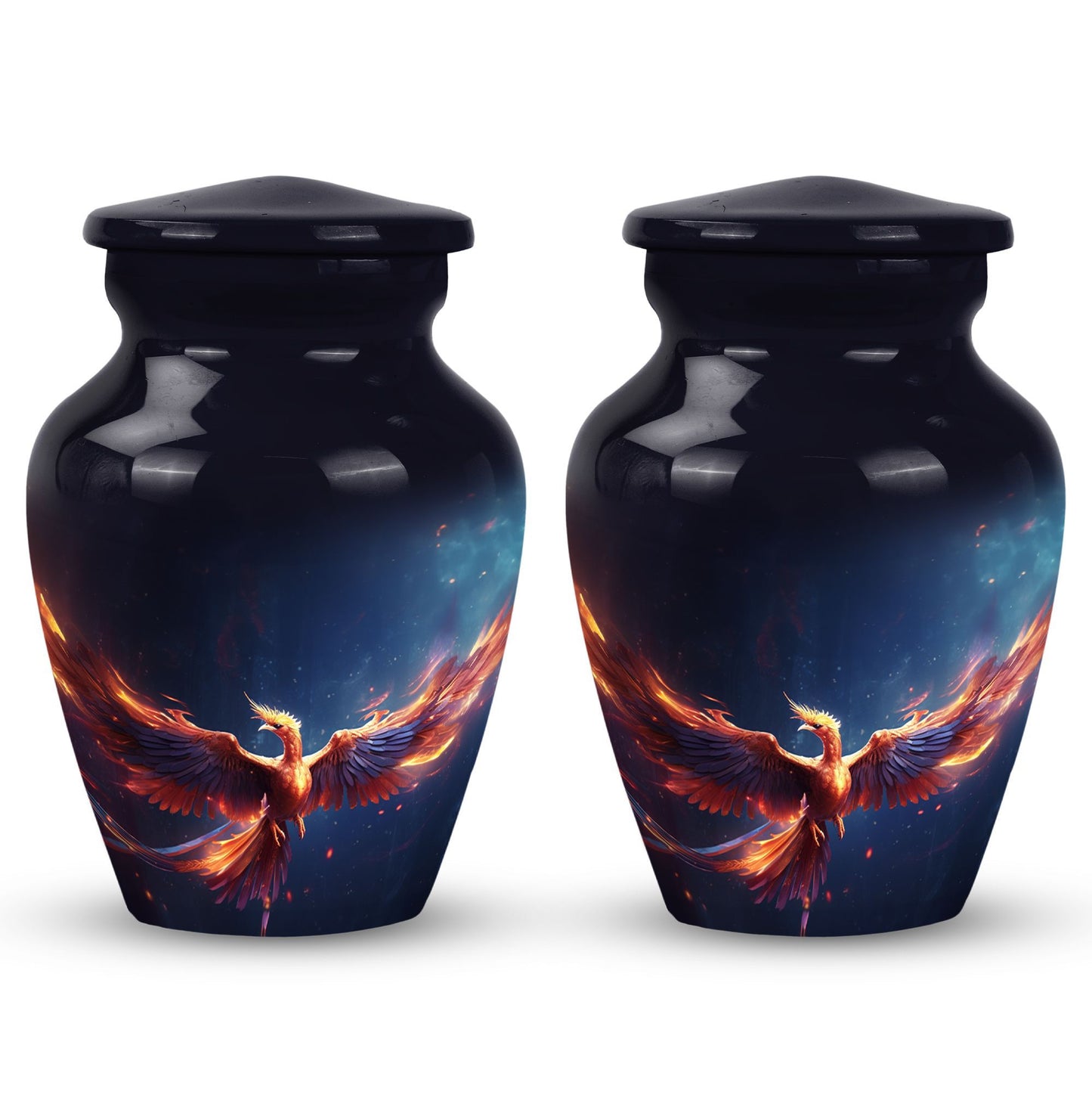 Red and Blue Phoenix Cremation Urn, a 10 Inch Large.