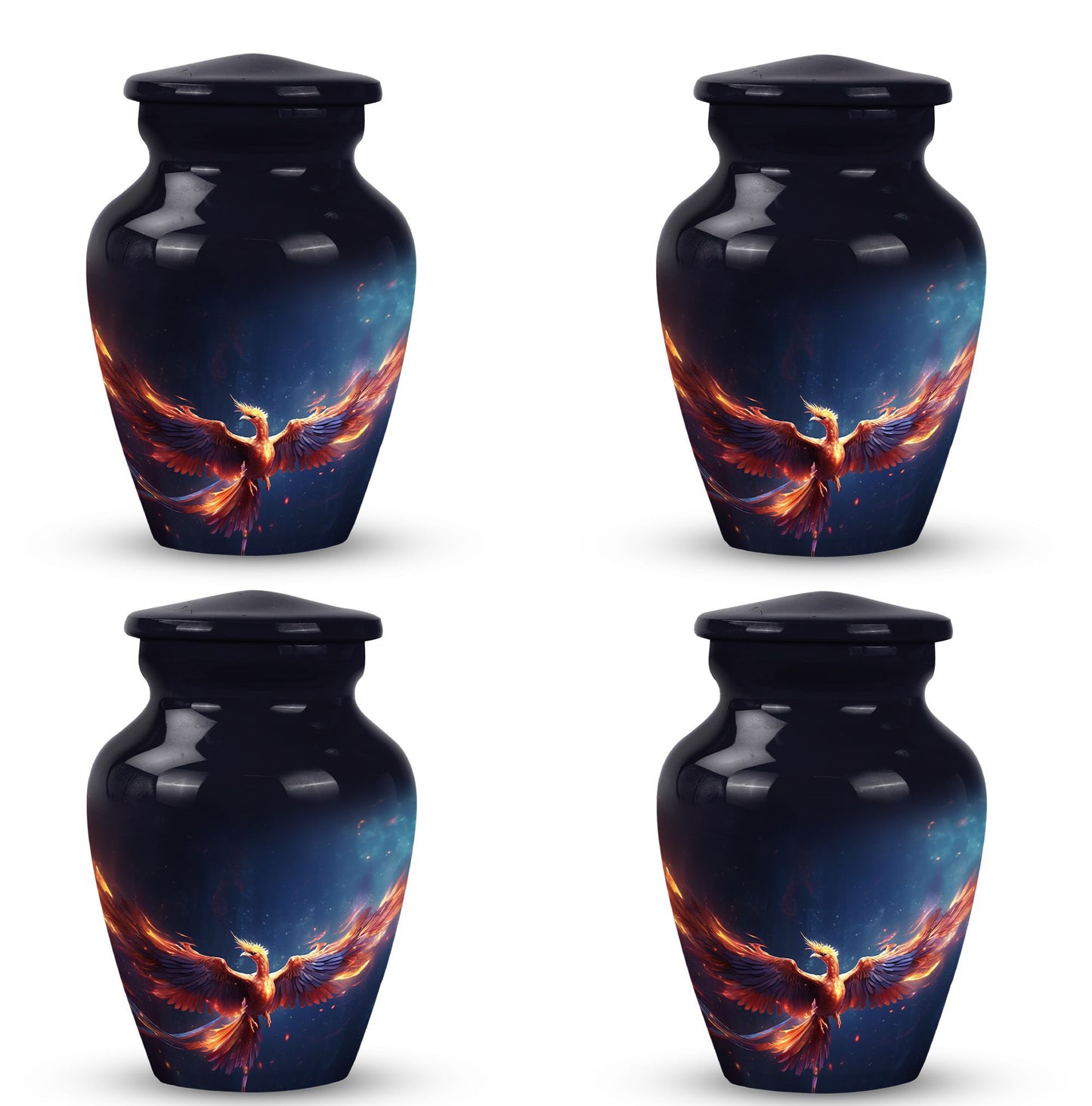 Red and Blue Phoenix Cremation Urn, a 10 Inch Large.