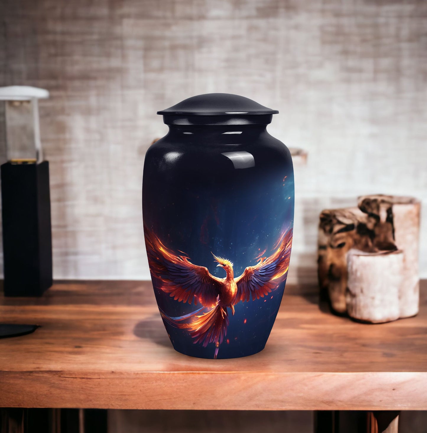 Red and Blue Phoenix Cremation Urn, a 10 Inch Large.