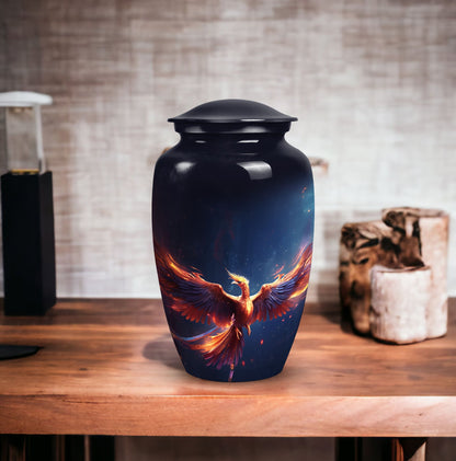 Red and Blue Phoenix Cremation Urn, a 10 Inch Large.