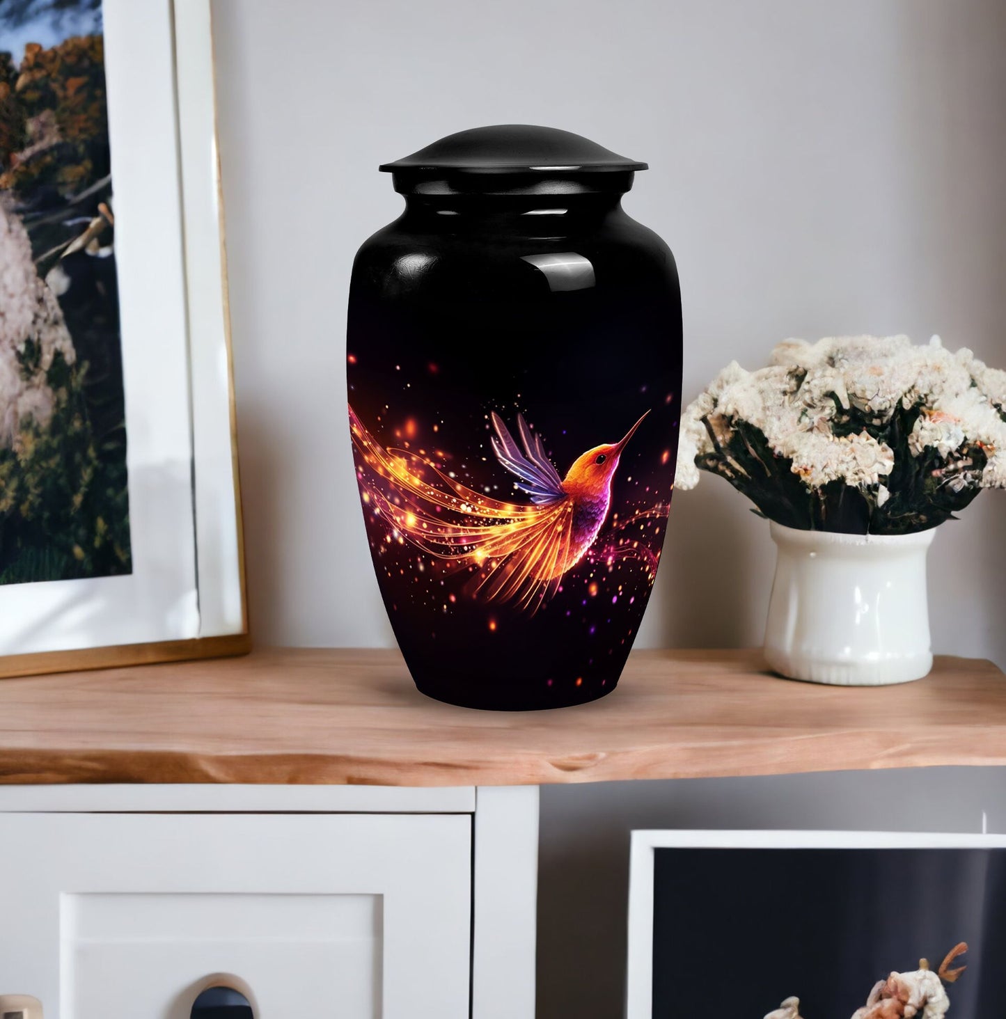 Colorful Sparrow Memorial Urn, 3-inch Aluminium.