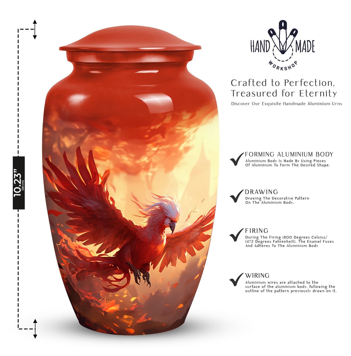 Classic Red Phoenix Urn for Ashes.