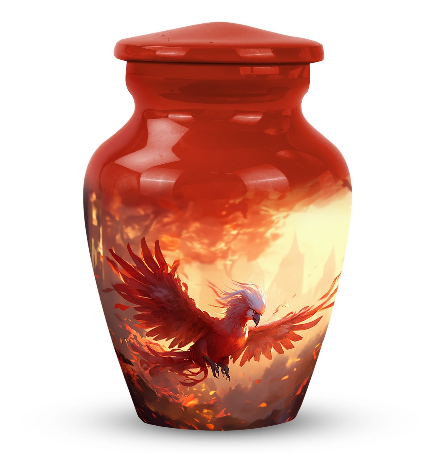 Classic Red Phoenix Urn for Ashes.