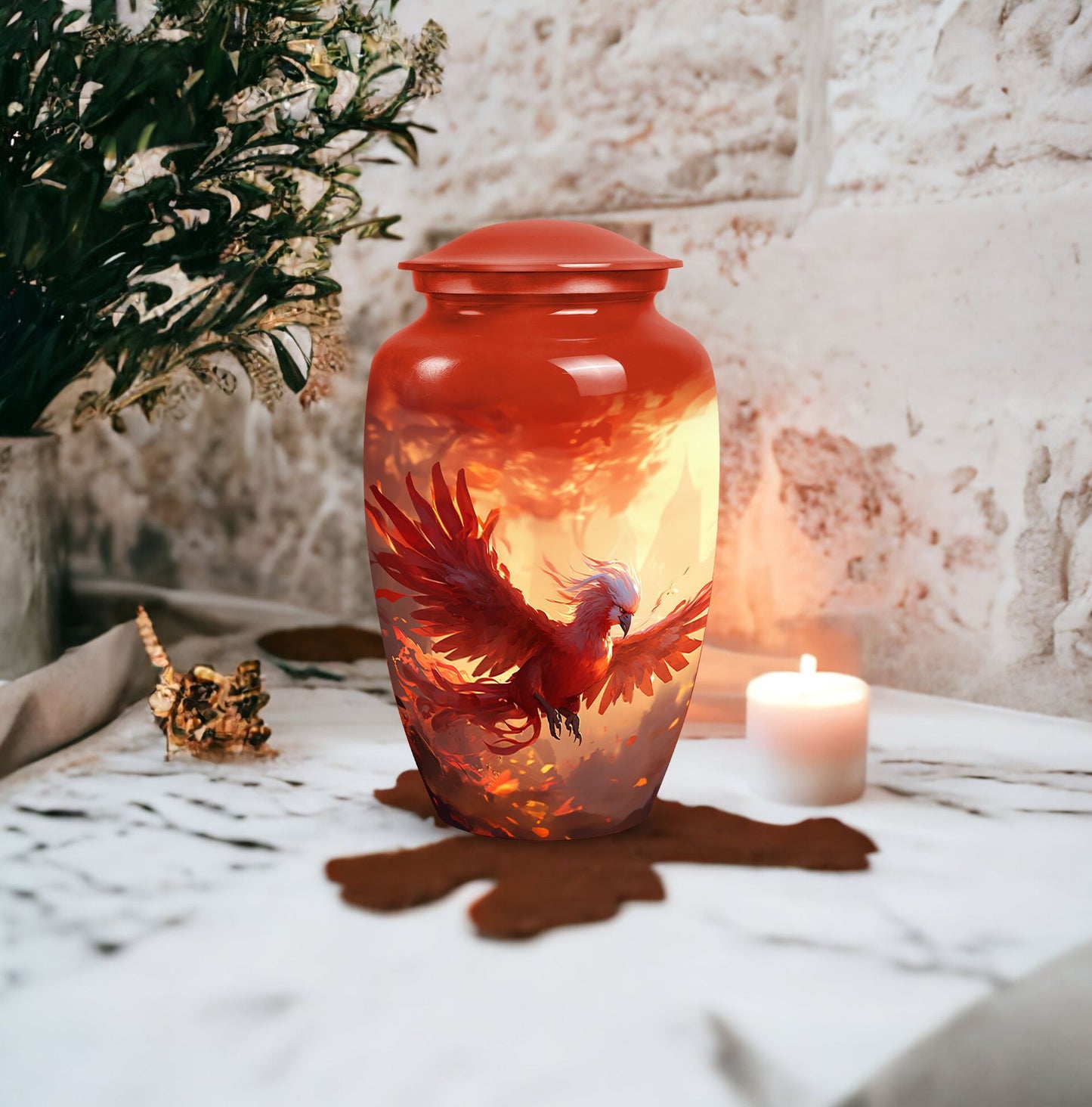 Classic Red Phoenix Urn for Ashes.