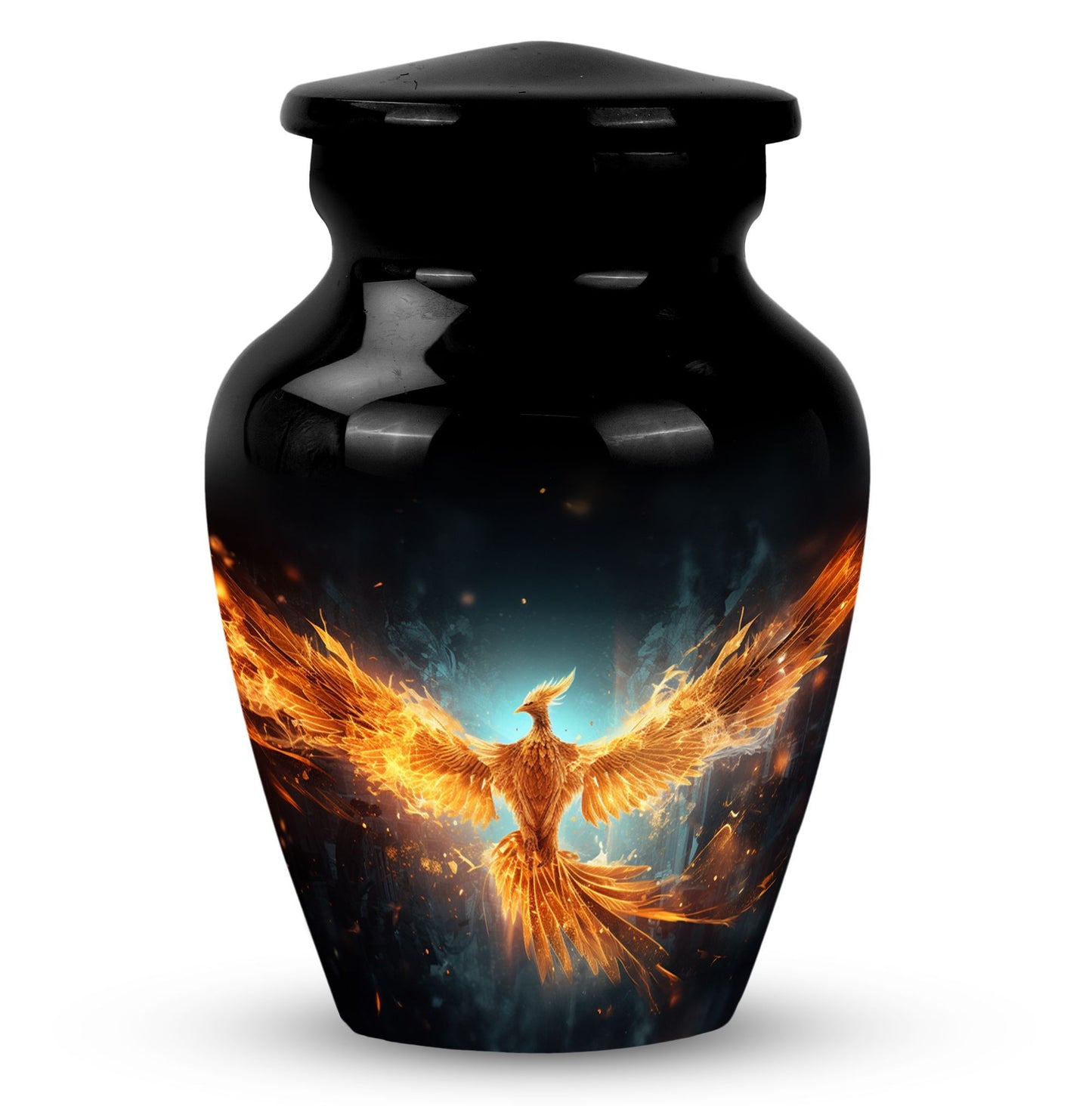 Classic Yellow Phoenix Aluminium Large Cremation Urn.