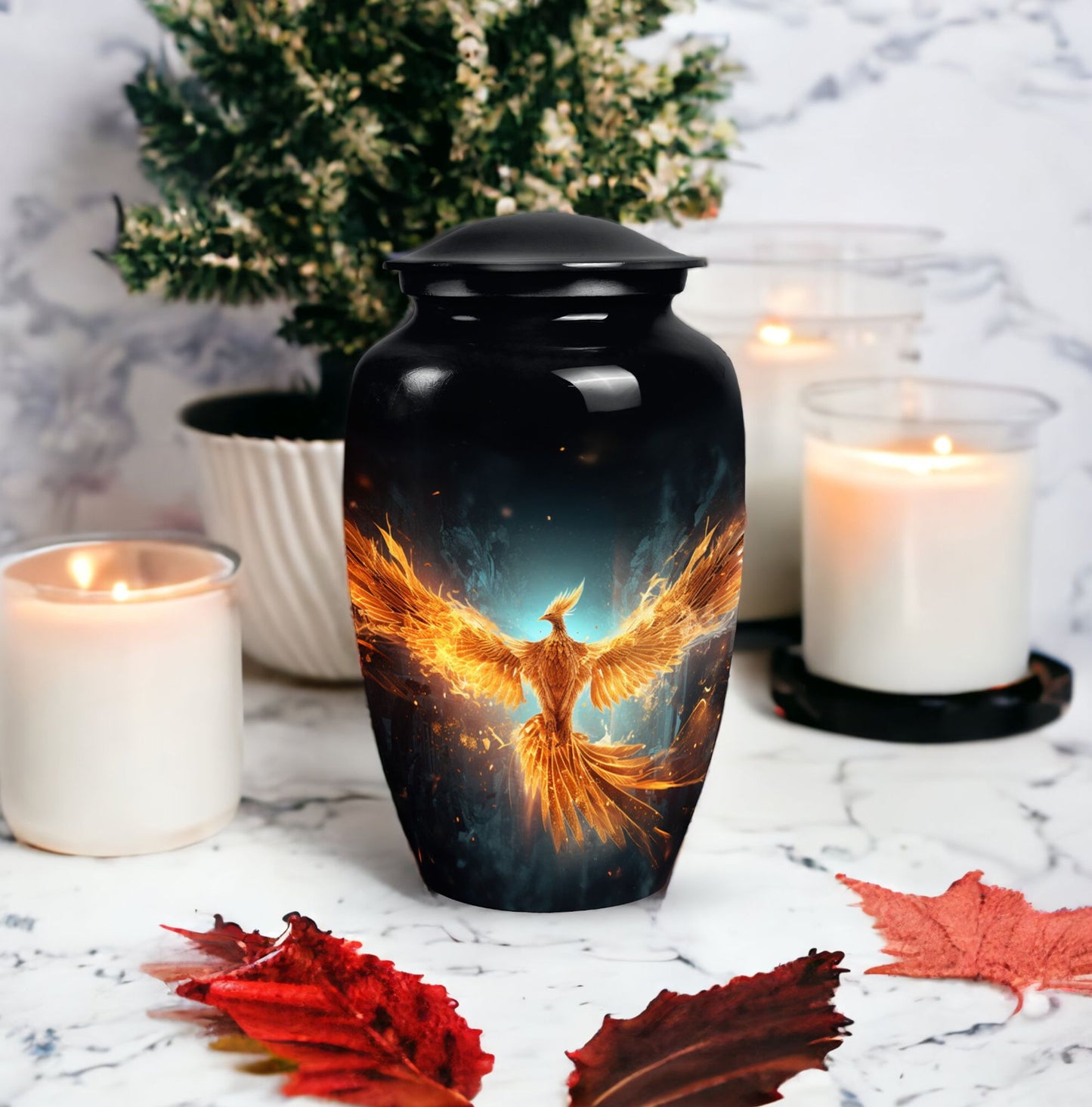 Classic Yellow Phoenix Aluminium Large Cremation Urn.