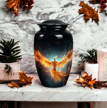 Classic Yellow Phoenix Aluminium Large Cremation Urn.