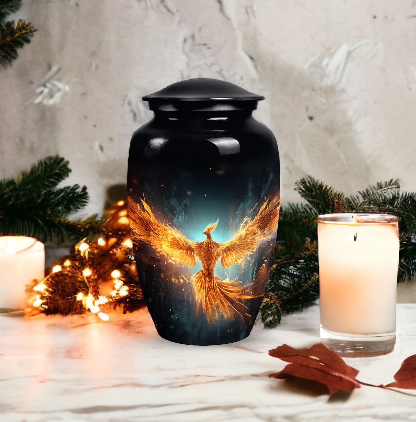 Classic Yellow Phoenix Aluminium Large Cremation Urn.