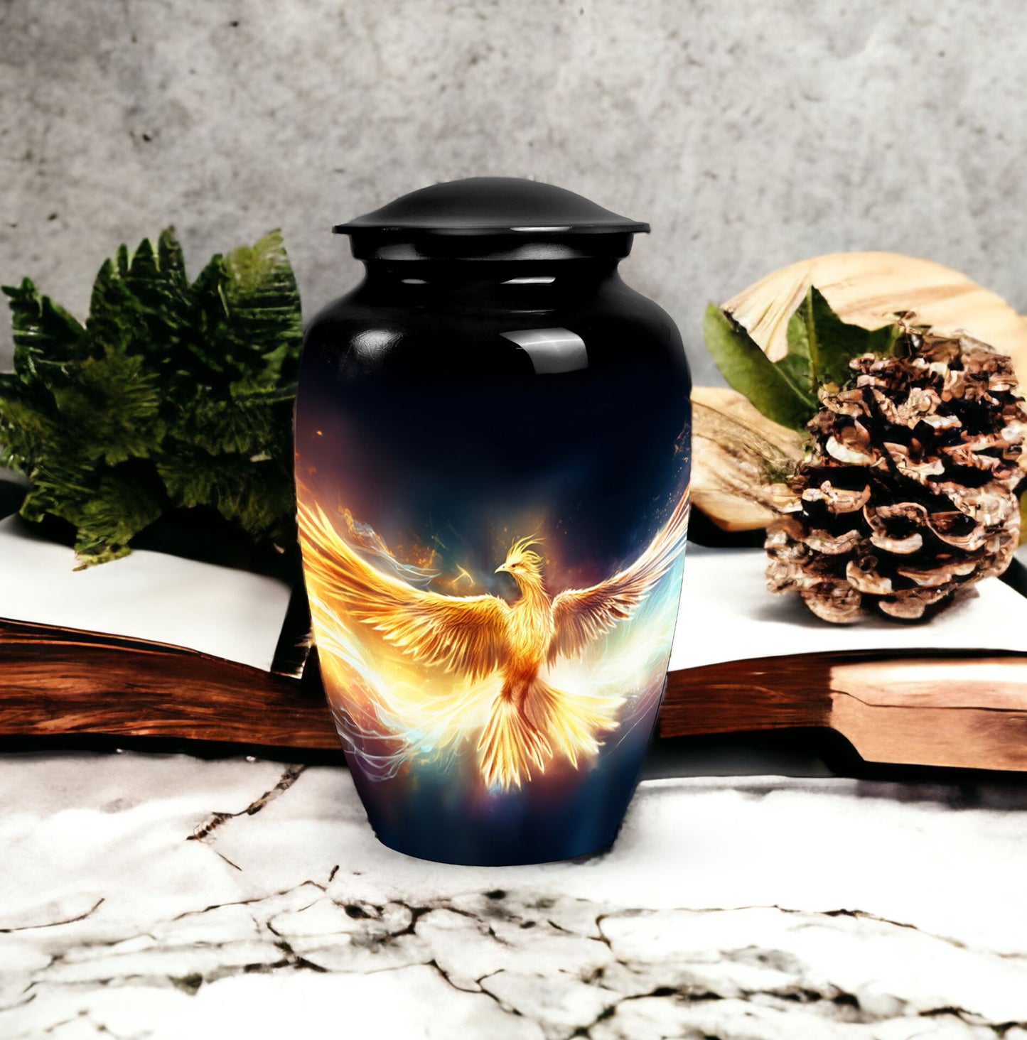 Large Yellow Phoenix Urn for Human Ashes in Classic Design