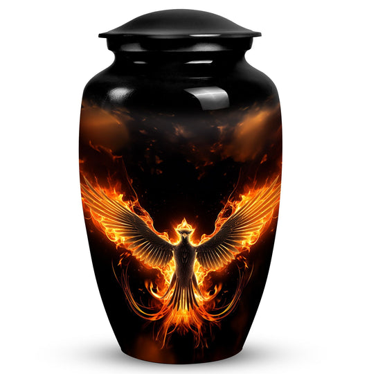 Fire Phoenix Cremation Urn, large aluminium classic design.