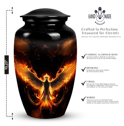 Fire Phoenix Cremation Urn, large aluminium classic design.