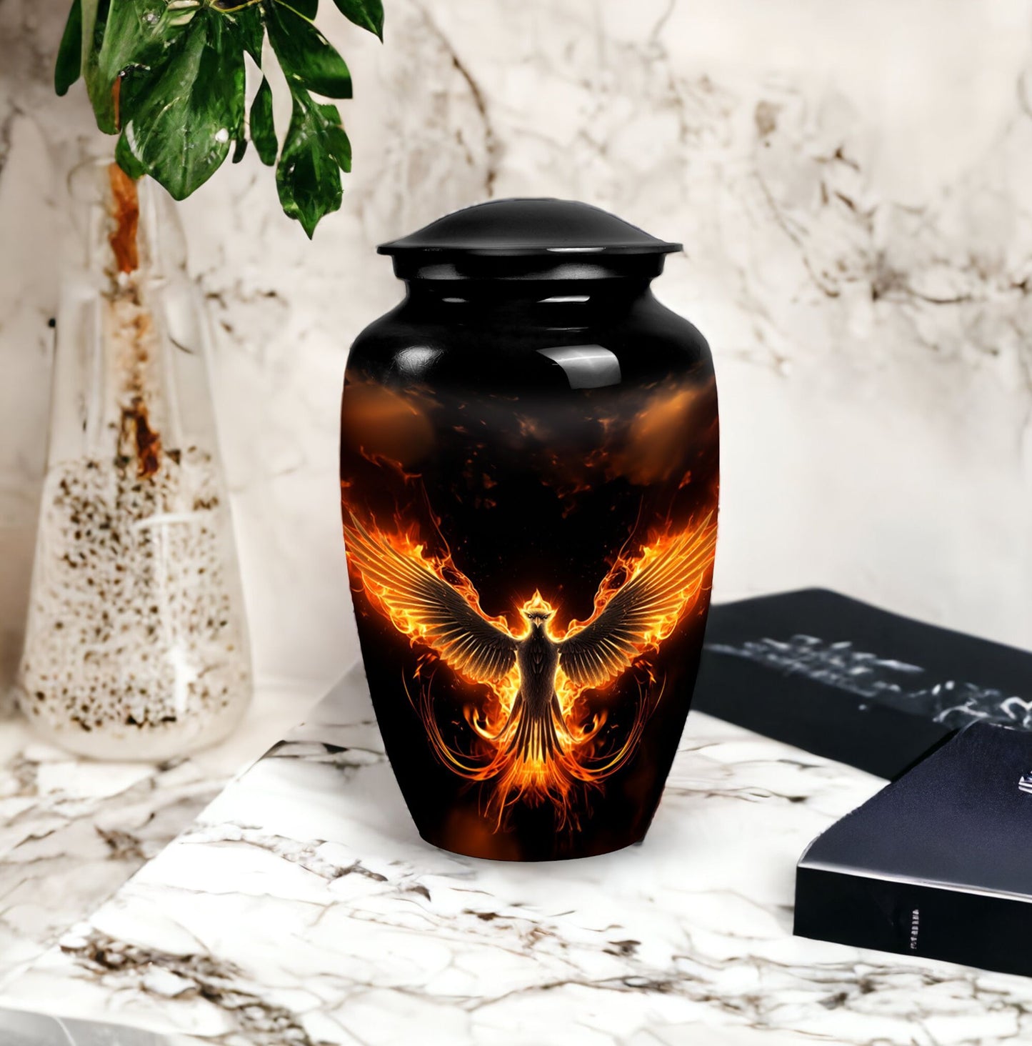 Fire Phoenix Cremation Urn, large aluminium classic design.