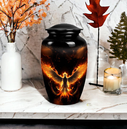 Fire Phoenix Cremation Urn, large aluminium classic design.