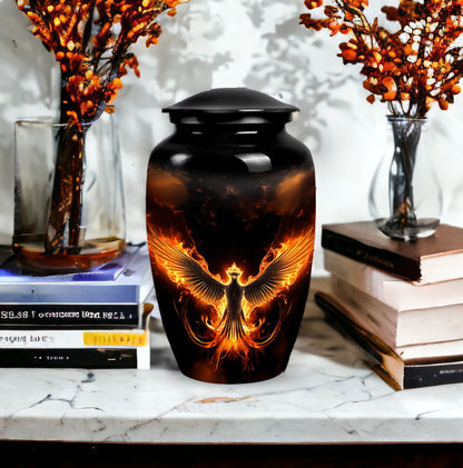 Fire Phoenix Cremation Urn, large aluminium classic design.