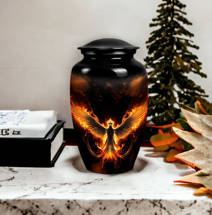 Fire Phoenix Cremation Urn, large aluminium classic design.