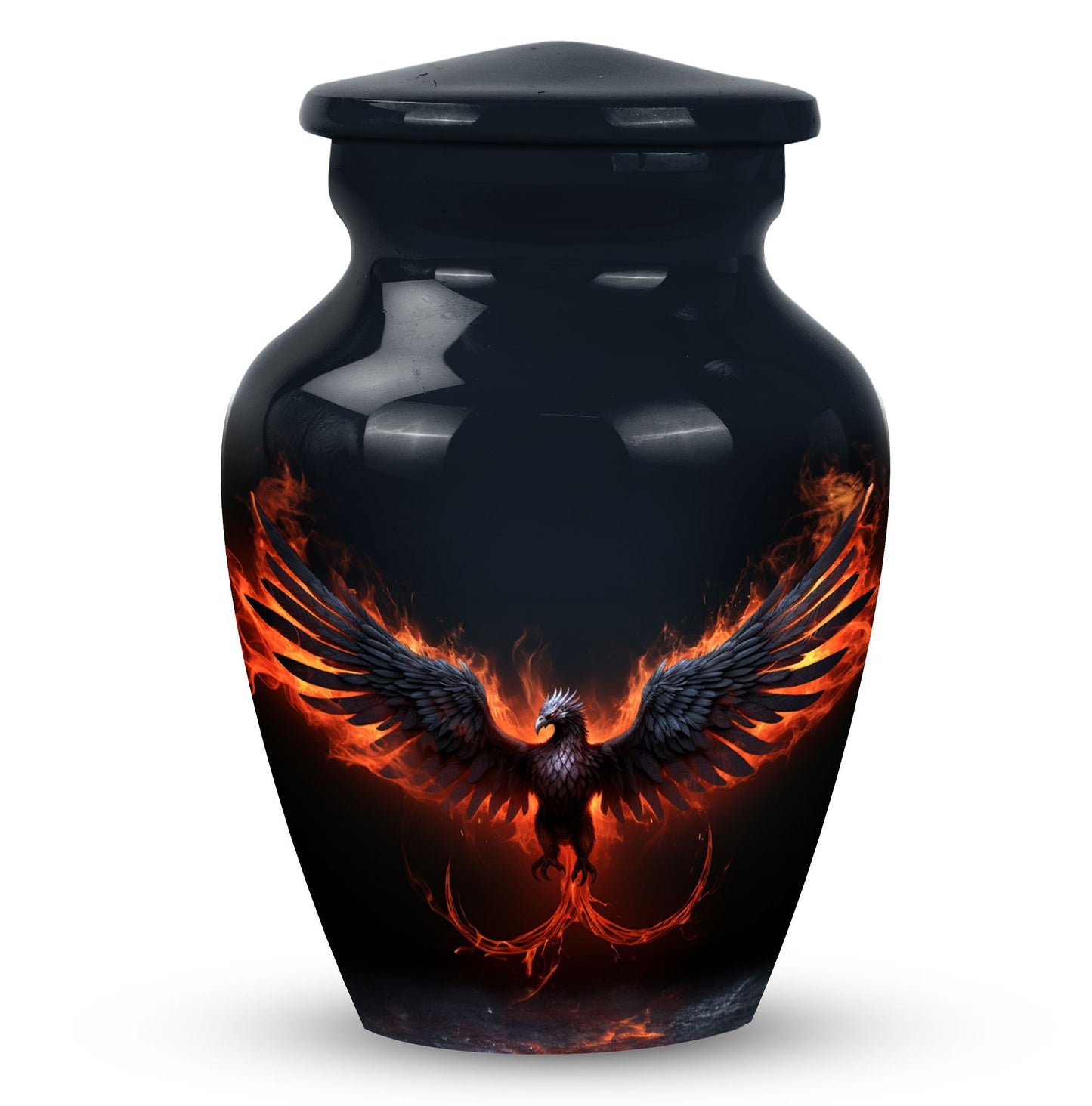 Black Phoenix Memorial Urn, classic design.