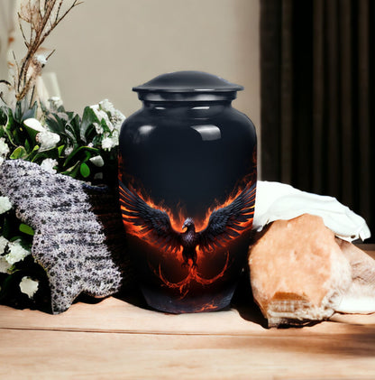 Black Phoenix Memorial Urn, classic design.