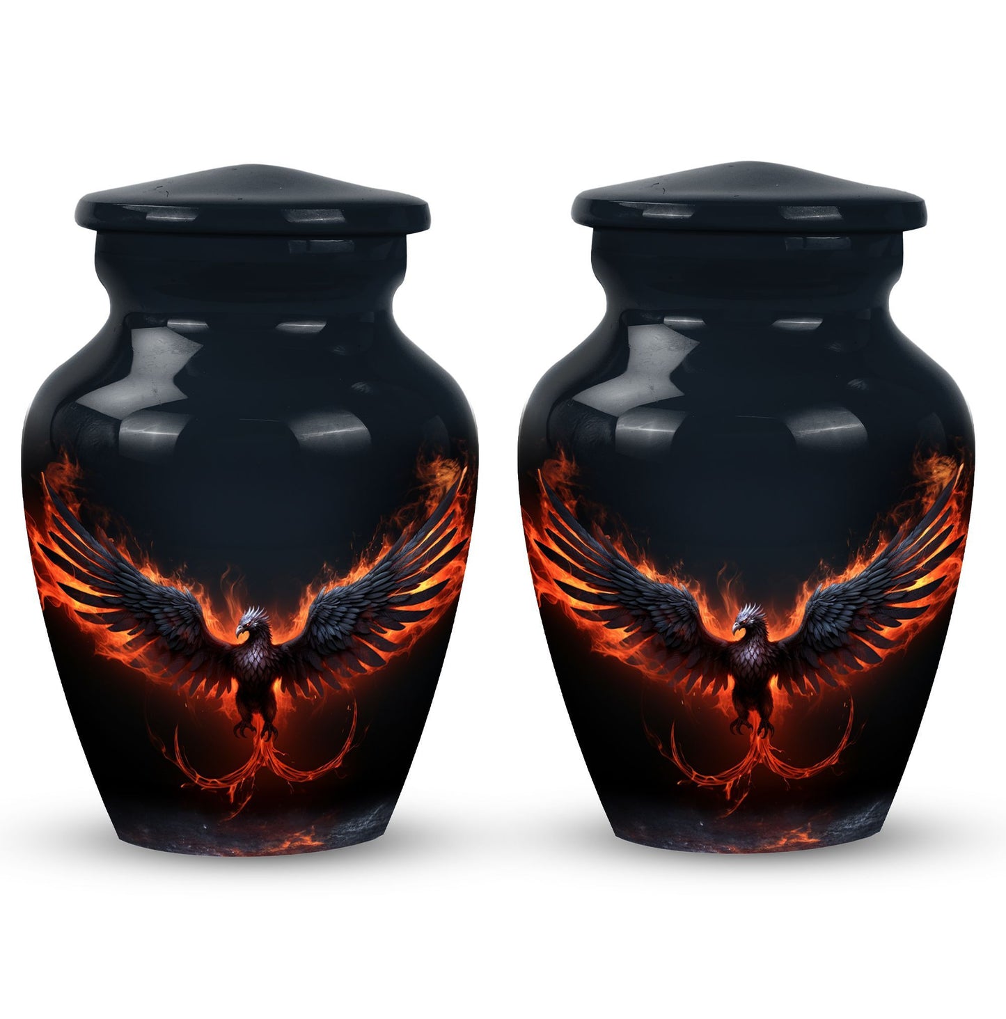 Black Phoenix Memorial Urn, classic design.