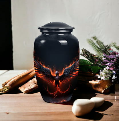 Black Phoenix Memorial Urn, classic design.