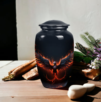 Black Phoenix Memorial Urn, classic design.