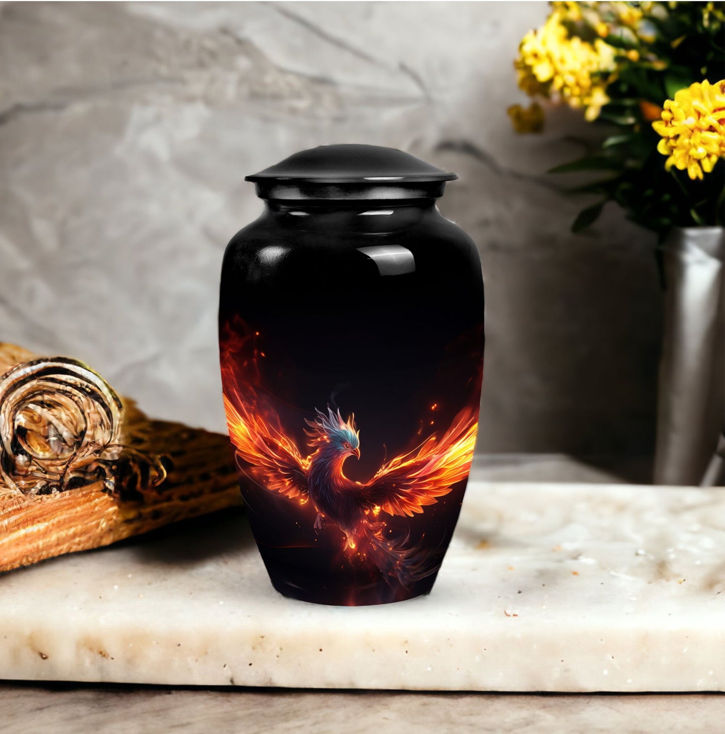 Classic 3-inch blue phoenix urn in aluminium