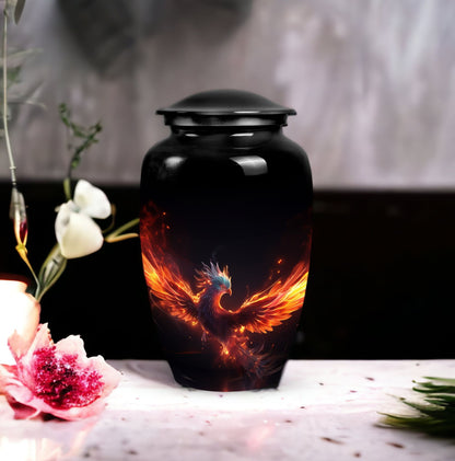 Classic 3-inch blue phoenix urn in aluminium