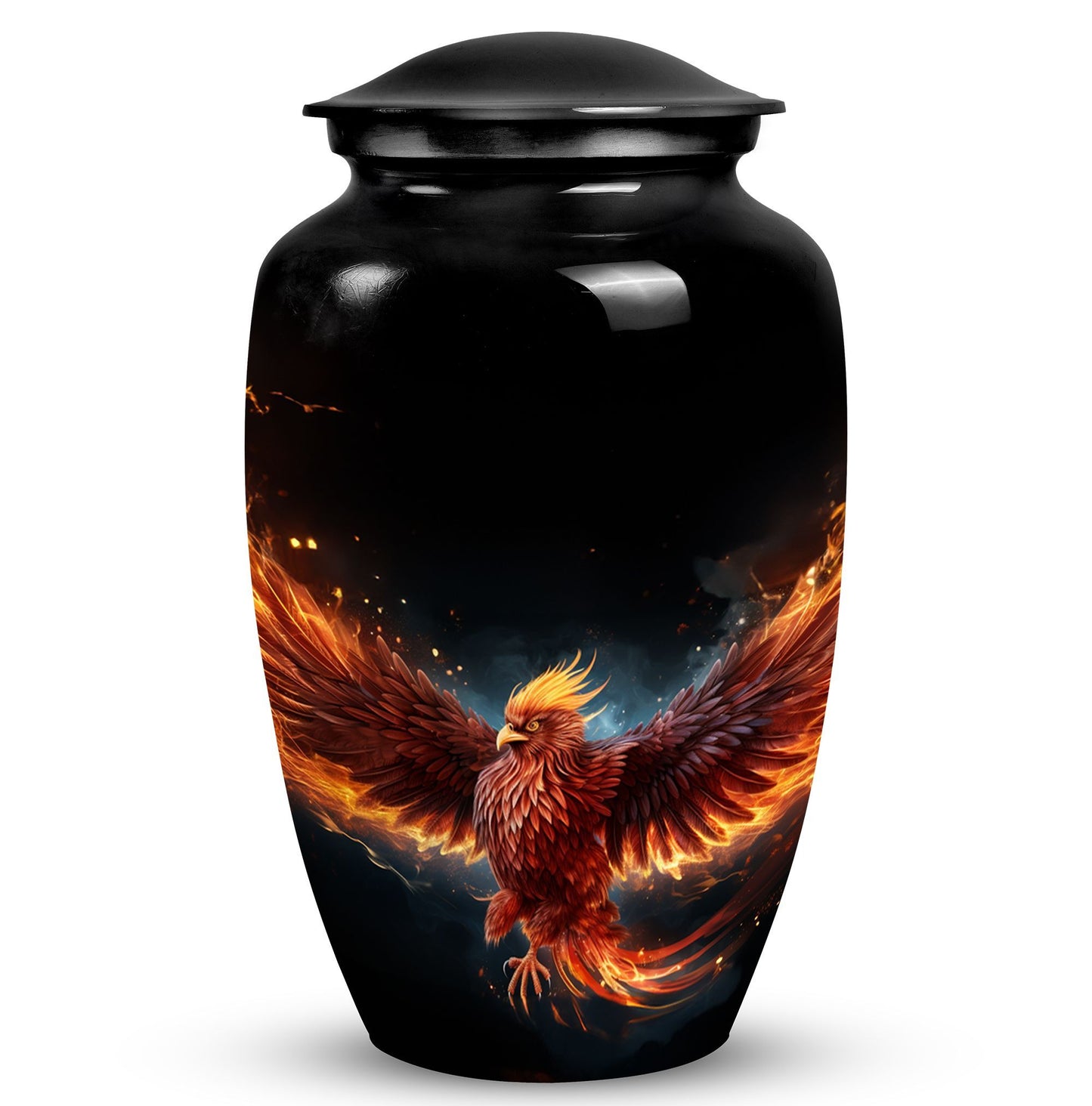 Red Phoenix Urn, a classic aluminium urn, uniquely designed
