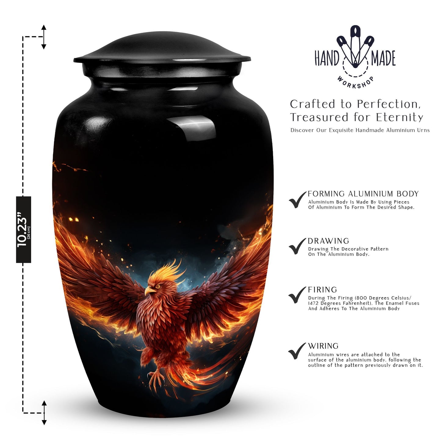 Red Phoenix Urn, a classic aluminium urn, uniquely designed