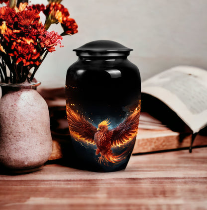 Red Phoenix Urn, a classic aluminium urn, uniquely designed